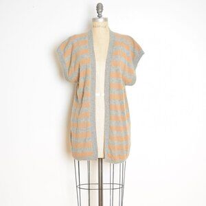 vintage 80s sweater vest lambs wool angora gray striped preppy cardigan top M L